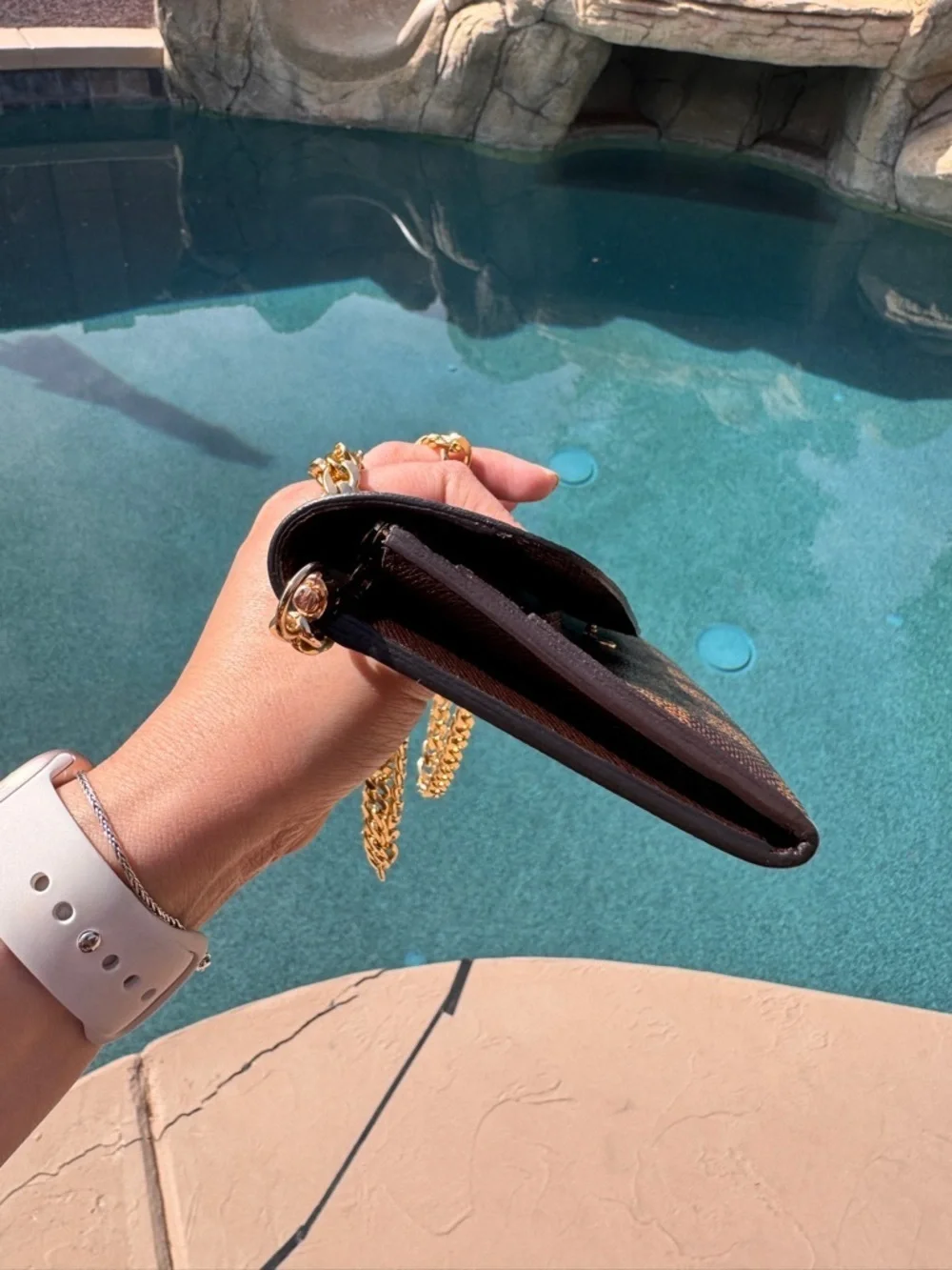 Authentic Louis Vuitton Brown Checkered Crossbody with Gold Chain